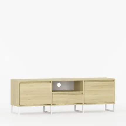 Skreddersydd TV-benk med ben, dører og skuff