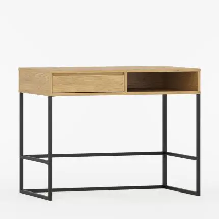 Skrivebord med en praktisk skuff og minimalistisk ramme.