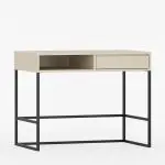 Skrivebord med skuff og åpent oppbevaringsrom.