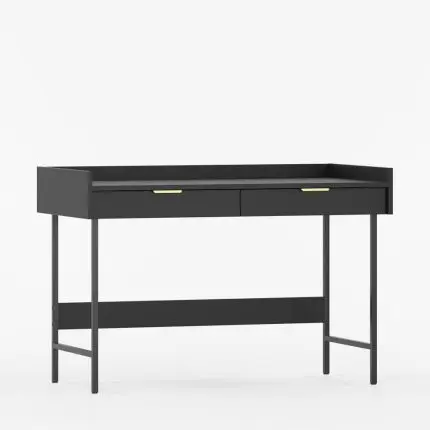 Elegant skrivebord med to skuffer og en kant.