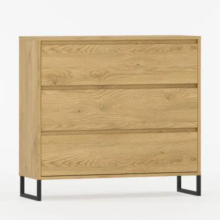 Kommode med tre romslige skuffer og slanke metalben.