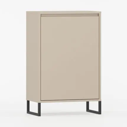 Skap med én dør og slanke metalben.