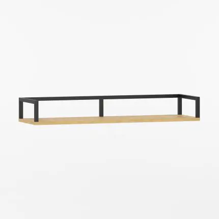 Vegghylle med metallramme.