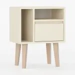 Elegant nattbord med én romslig skuff og to åpne hyller.