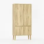 Elegant garderobeskap med fire dører og ben.