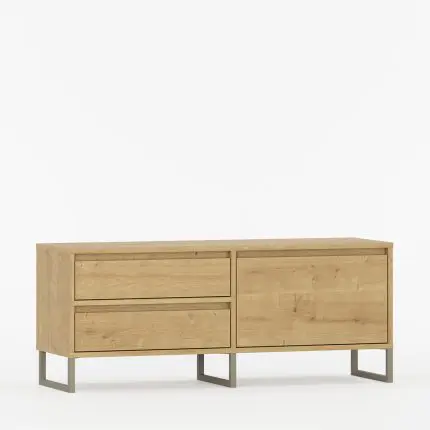 Skreddersydd TV-benk med dør og skuffer