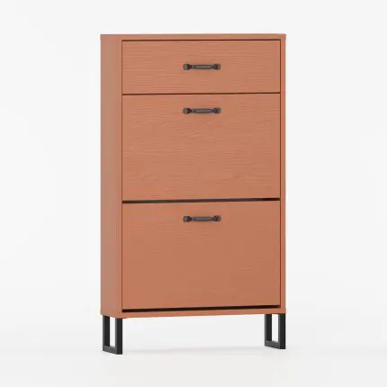 Skoskap med tre dører og metallben.