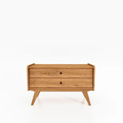 Kommode RETRO med to brede skuffer i massivt tre og skrå ben – i oljet eik eller bøk.