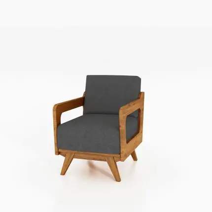 RETRO lenestol med mørk polstring og armlener i massivt tre – skandinavisk stil.