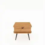 Nattbord KULA i oljet tre med én skuff og svarte, slanke metalben – avrundede hjørner.