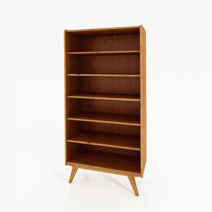 RETRO reol i massivt oljet tre med seks hyller og karakteristiske skrå ben. Designet av Windes | Lines.
