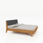 RETRO seng i massivt tre med mørk polstret gavl og skråstilte ben – tidløs og komfortabel.