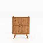 RETRO skjenk i oljet tre med fire dører og skrå ben – balansert og funksjonelt design.