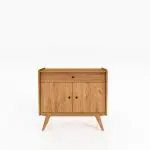 RETRO skjenk i oljet tre med to dører og én skuff – kompakt og harmonisk design med skrå ben.