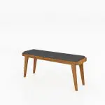 RETRO spisebenk i massivt tre med mørkt polstret sete og skrå ben.