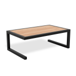 Sofabord med mørk rektangulær bordplate og åpent C-formet stativ i svart metall – minimalistisk og industrielt.