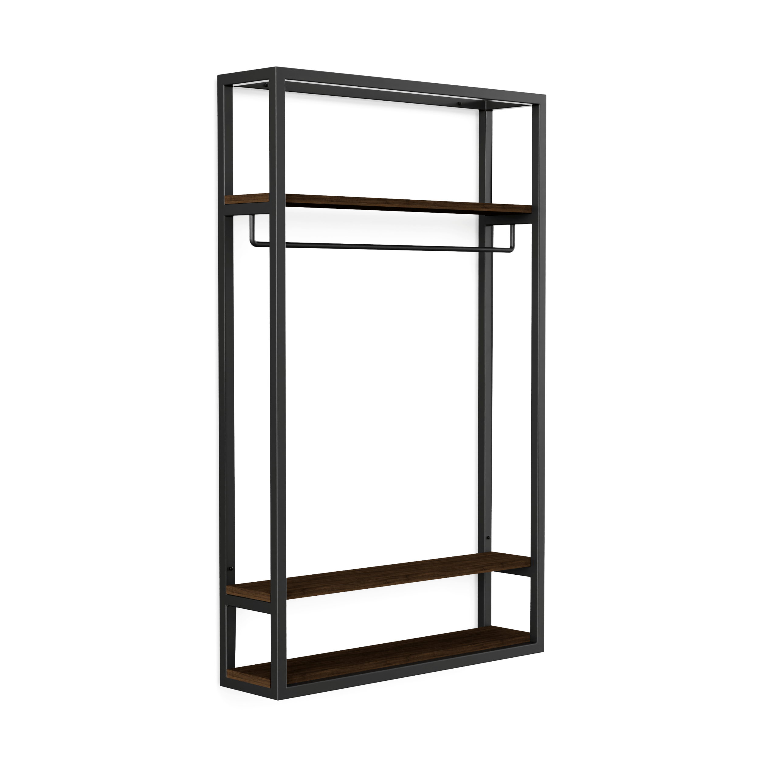 Entremøbel med klesstang og hyller.