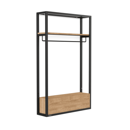 Entremøbel FERRO i svart stål med treskap, hattehylle og klesstang – en moderne og praktisk løsning til entréen