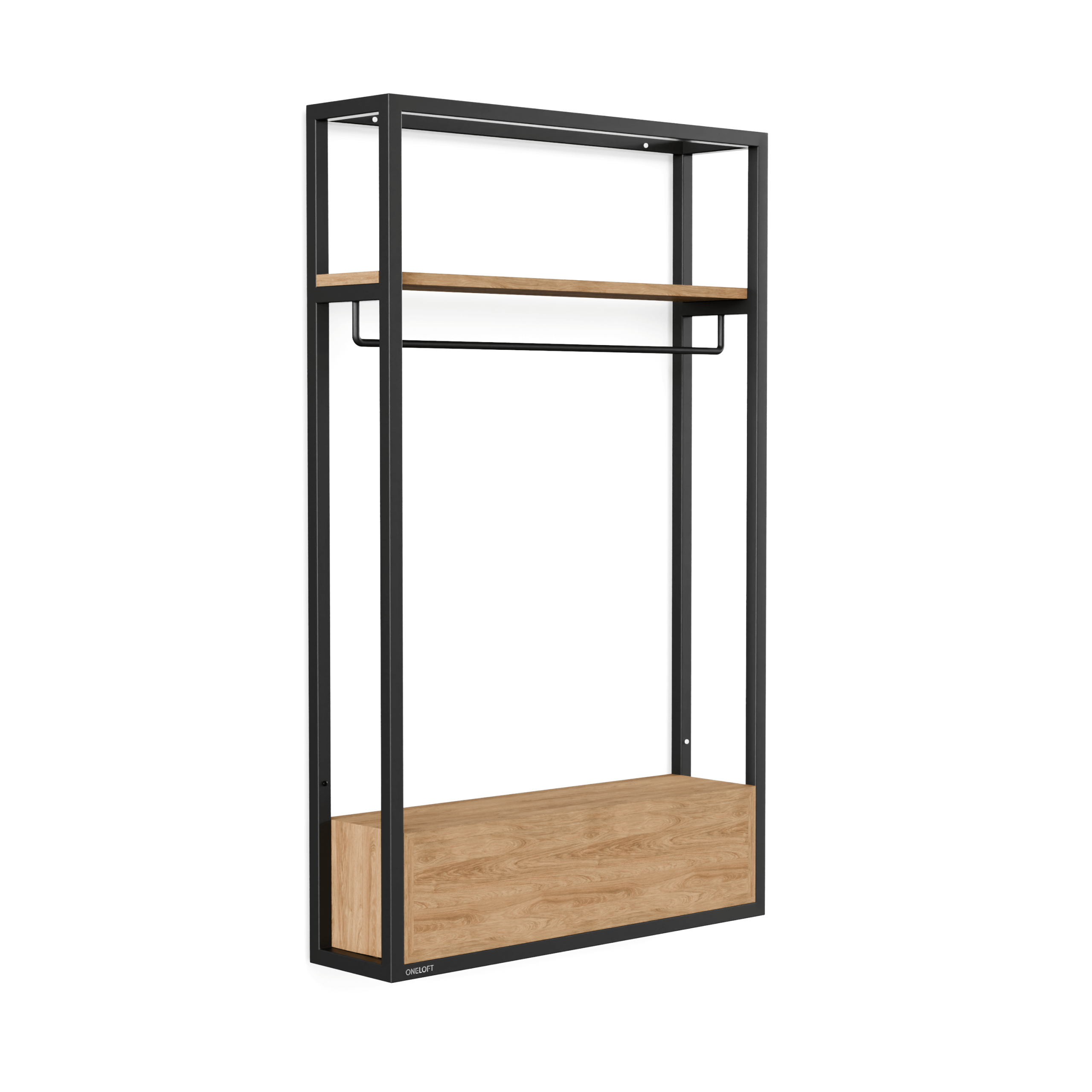 Entremøbel FERRO i svart stål med treskap, hattehylle og klesstang – en moderne og praktisk løsning til entréen