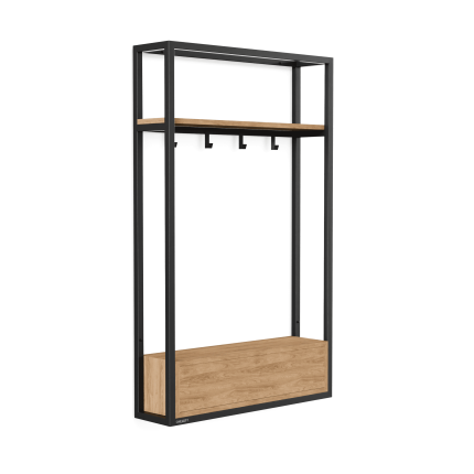 Entremøbel CANTTAR i svart stål med integrert skap, hattehylle og knagger – stilren og funksjonell løsning til entréen