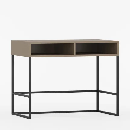 Minimalistisk skrivebord uten skuffer, ideelt for små rom.