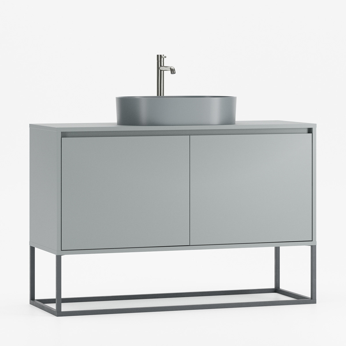 Baderomsskap med servant og metallben.