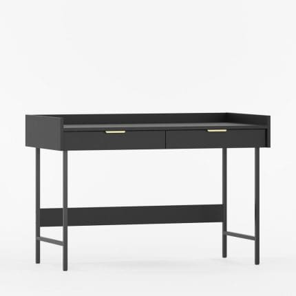 Elegant skrivebord med to skuffer og en kant.