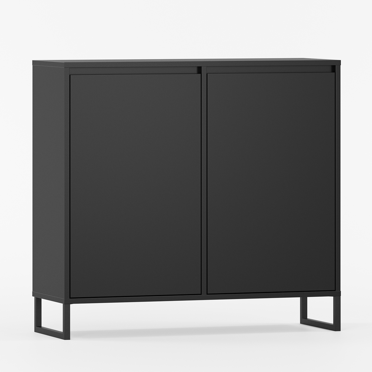 Moderne skjenk med to dører og slanke metalben.