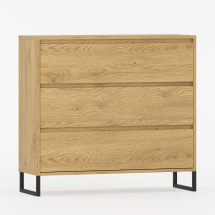 Kommode med tre romslige skuffer og slanke metalben.
