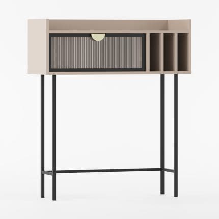 Konsollbord SIGI i beige med rillet glassfront og svarte metalben.