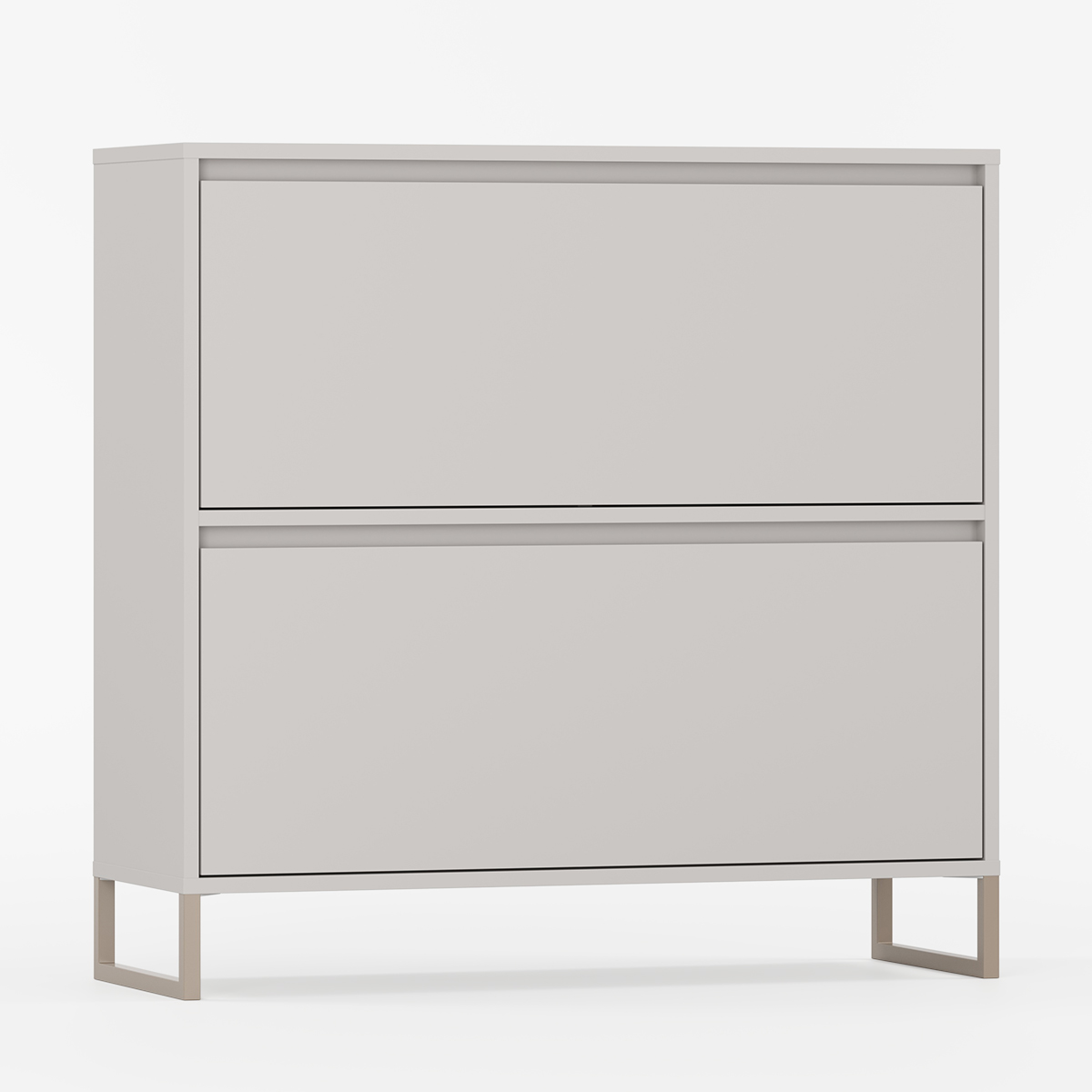 Moderne skoskap med to dører og slanke metallben.