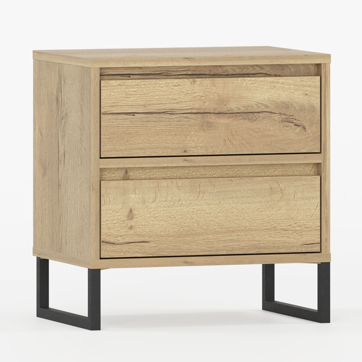 Nattbord med to skuffer og ben.