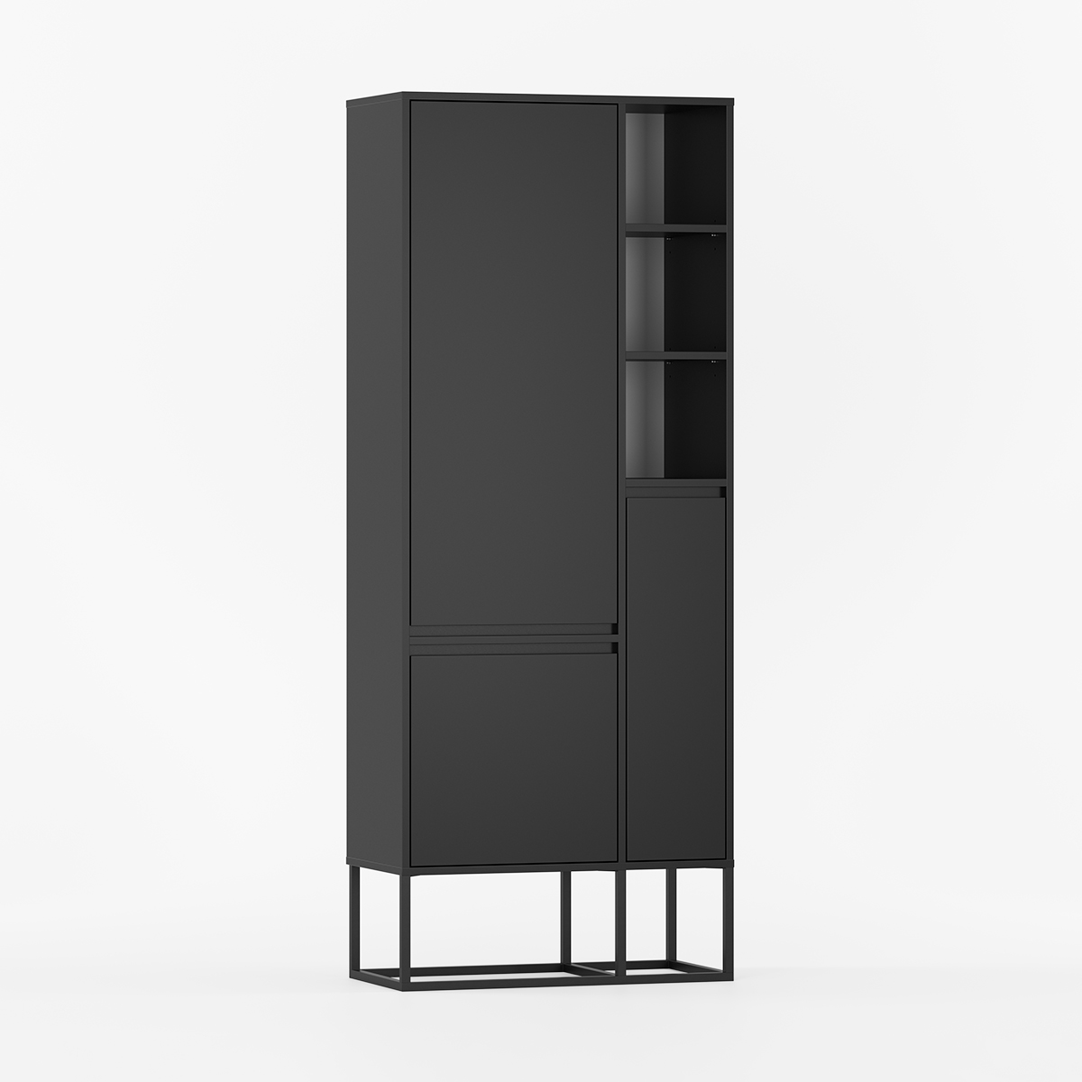 Garderobeskap med dører og åpne hyller.