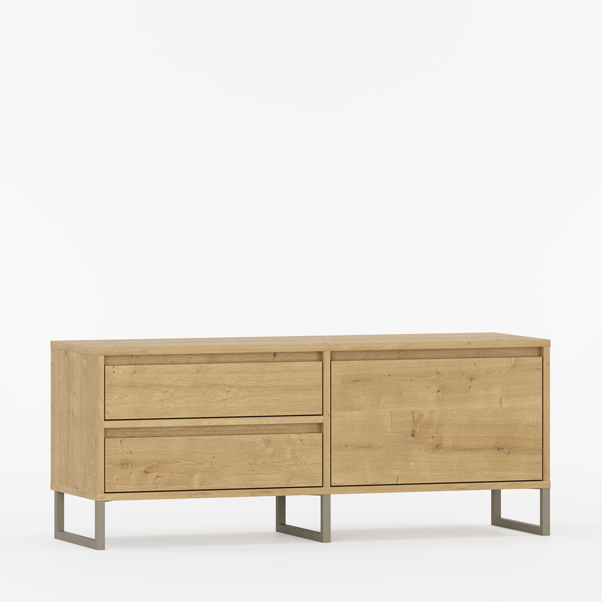 Skreddersydd TV-benk med dør og skuffer