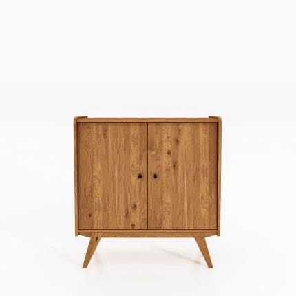 RETRO skap i oljet tre, 100 cm bredt, med to dører og skråstilte ben – i harmonisk og naturlig formspråk.