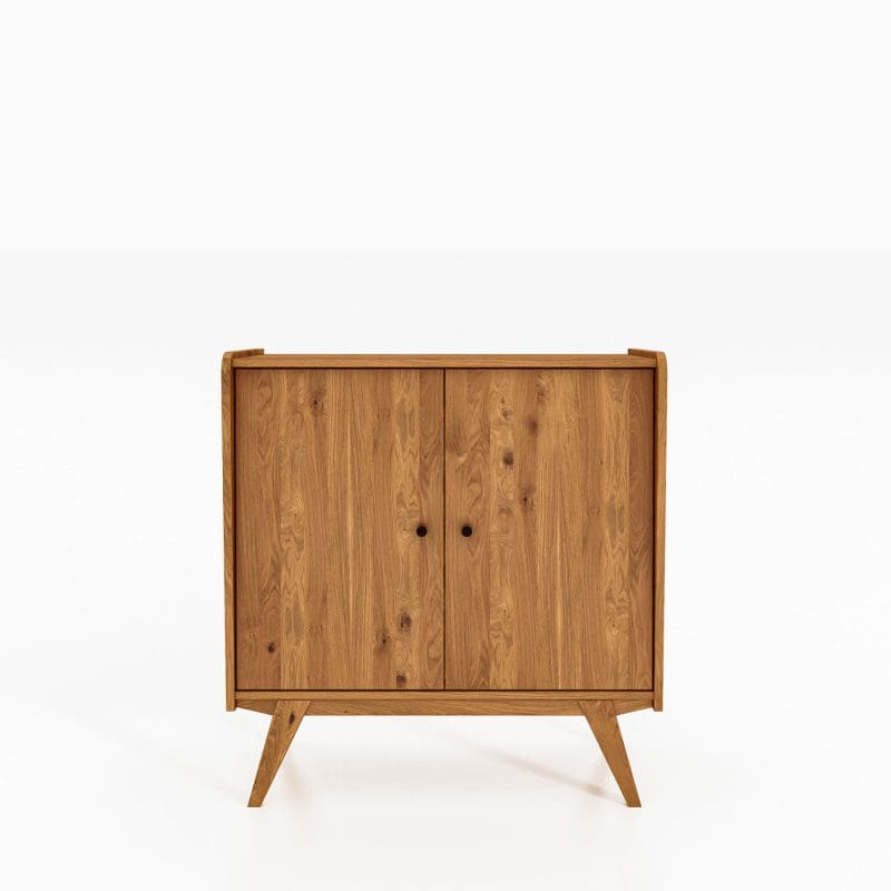 RETRO skap i oljet tre, 100 cm bredt, med to dører og skråstilte ben – i harmonisk og naturlig formspråk.