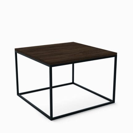 Sofabord ASTON med mørk bordplate og svart pulverlakkert kubestativ. Moderne og luftig design.